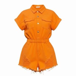 Idem Ditto Denim Romper Orange Women's Size L Distressed